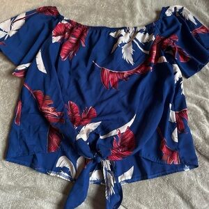 Floral Off-Shoulder Blue Top